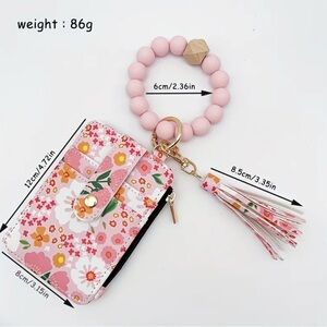 Floral pink  Card Holder with Tassel Keychains pink